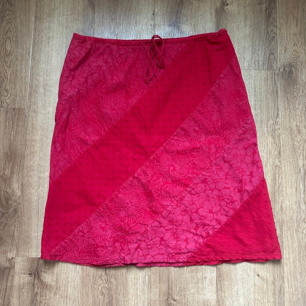 American Eagle Vintage Y2K Red Floral Patchwork Swiss Dot Cotton Midi Skirt 6